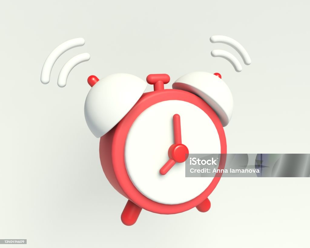 Alarm clock icon. Icon of the ringing alarm clock. 3D render illustration